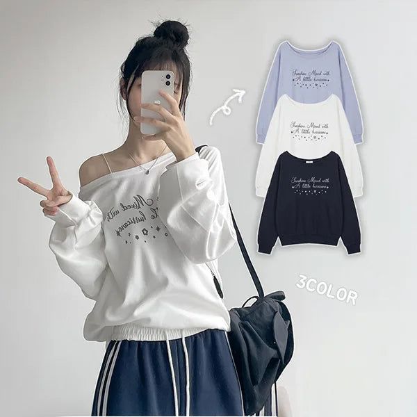 hijjoo（ハイチュー）の「キッチュルックハーフオフショルダーサンシャインスウェットシャツ (3 colors)（トップス）」