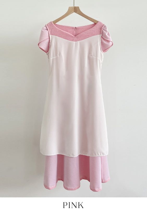 Sebit Heart-Neck Tulip Tweed Flared Long One Piece