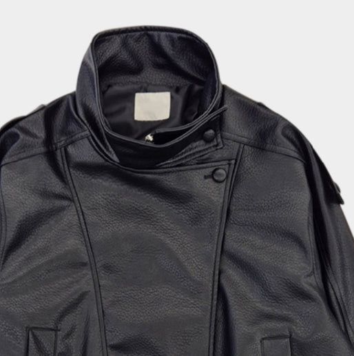 Saint High-Neck Unbalanced Leather Jacket