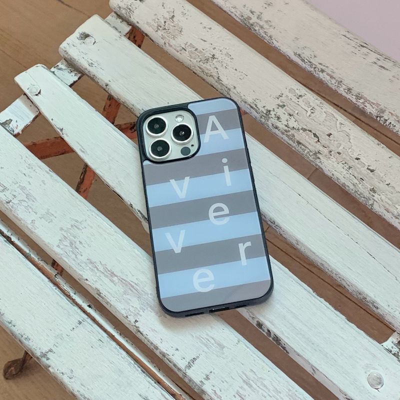 [MADE] stripe logo glass bumper case(skybluegrey)