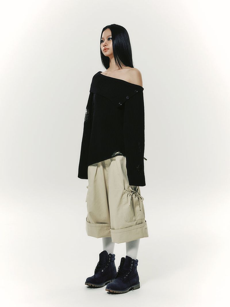 DAMAGE OFF SHOULDER KNIT BLACK