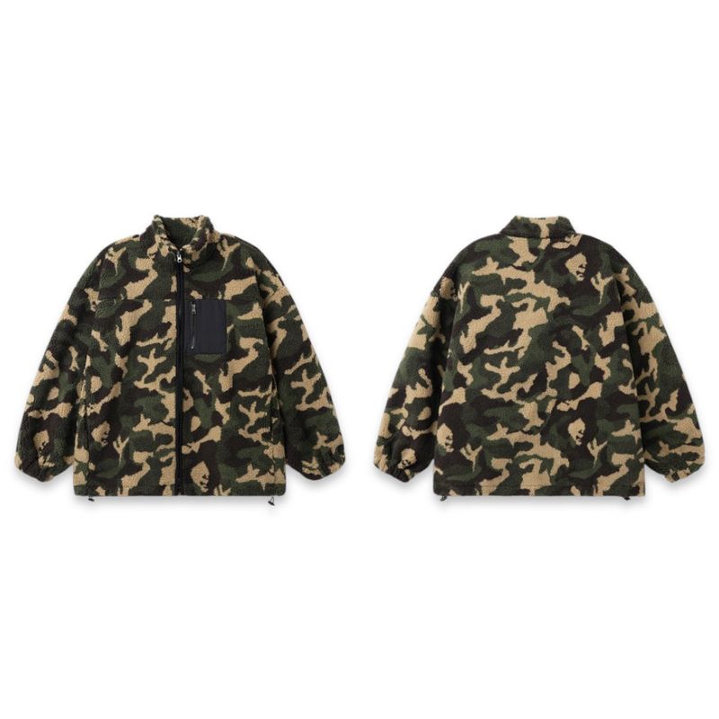 Oversized Camo Sherpa Zip-Up