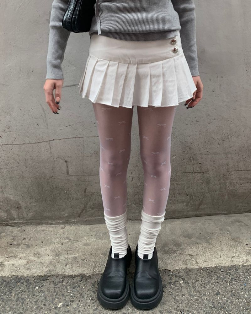Button pleated skirt pants