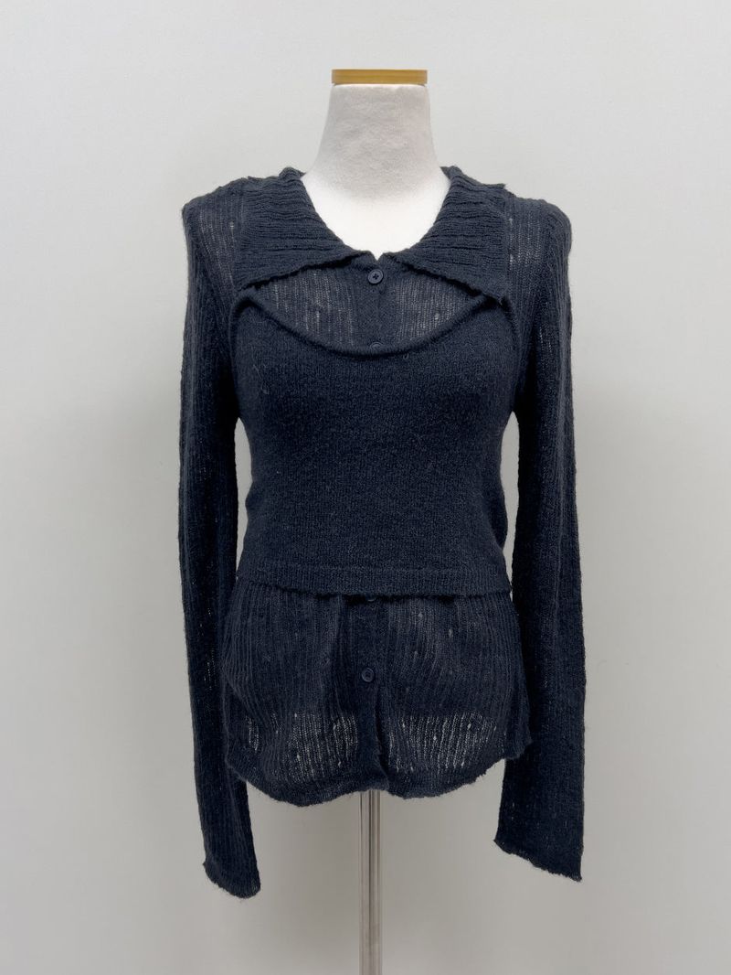 [Bustier set] Collar Wool See-through Knit