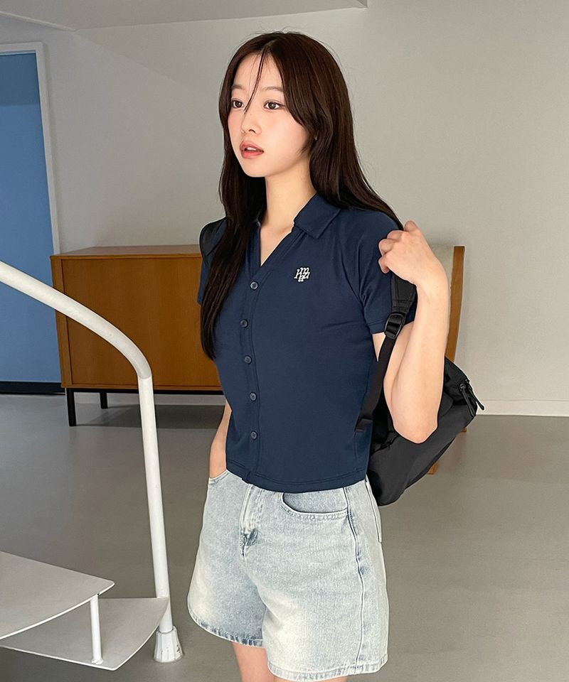 OPEN COLLAR LOGO HALF CARDIGAN [4color]