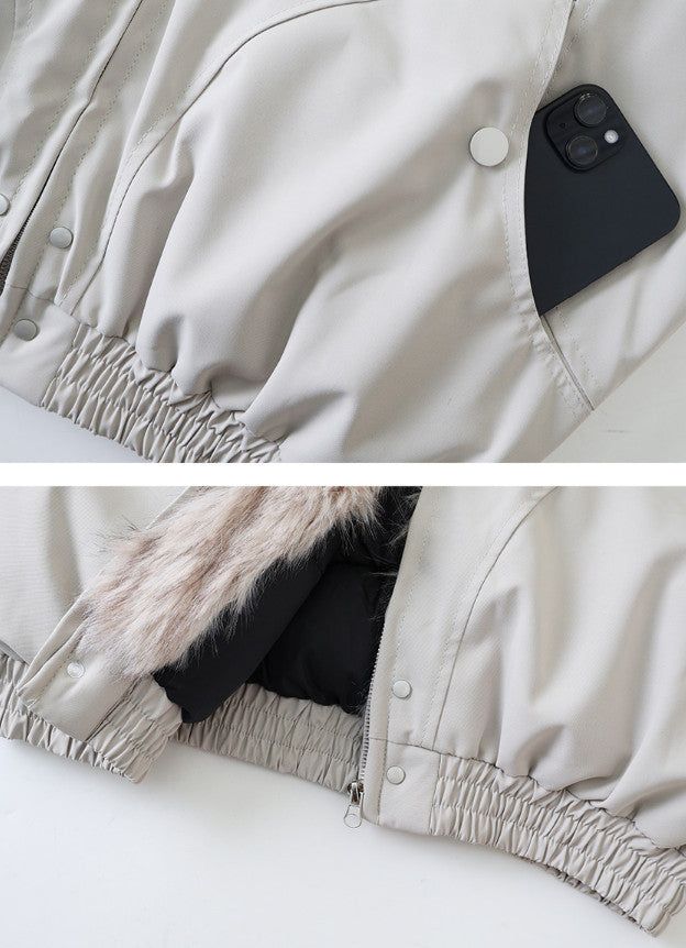 #Fur Hood Crop Zip-up Jumper (2color)