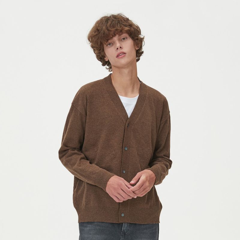 LAMBSWOOL V NECK CARDIGAN_BROWN
