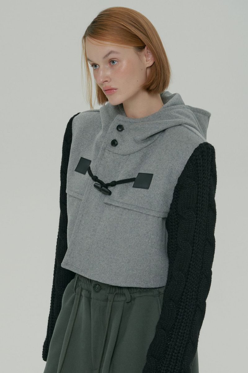 WOOL KNIT DUFFLE COAT / GRAY