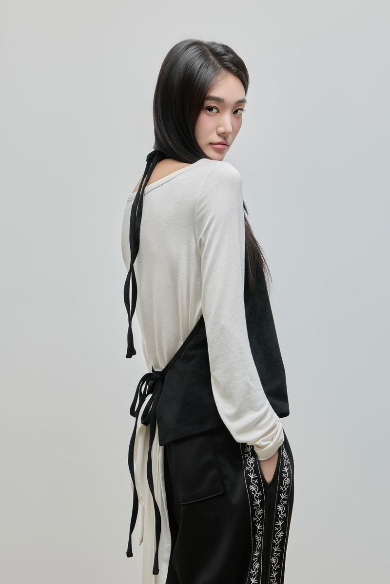 Halter-Tie Suede Apron_Camel