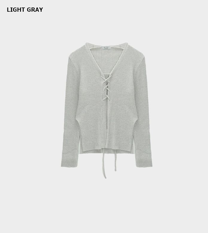 Side slit ribbed lace-up knit