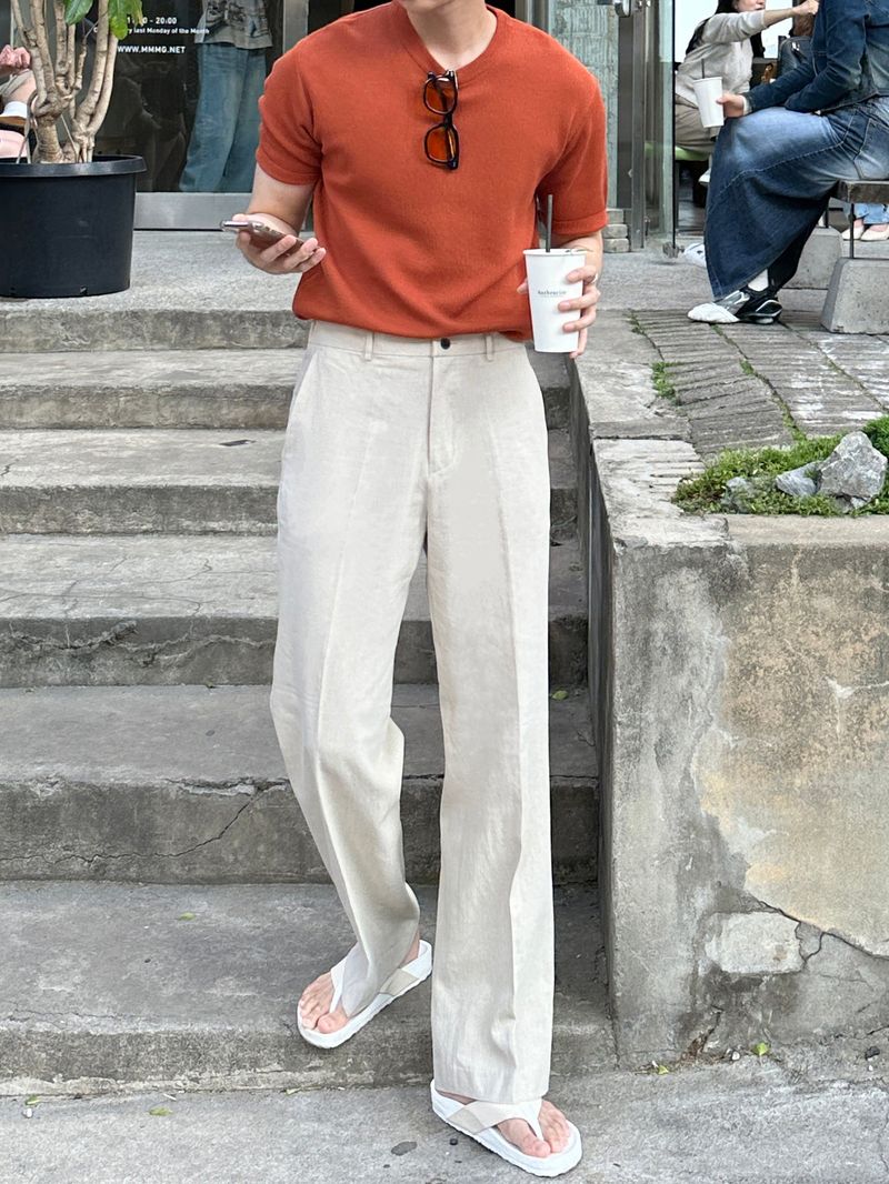 Summer linen ice back banding slacks (3 colors)