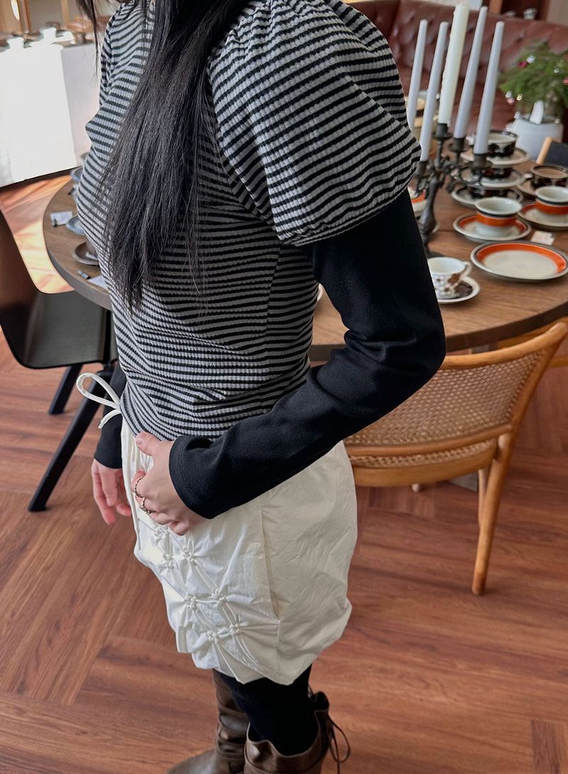 STRIPE LAYERED PUFF T-SHIRT (3COL)