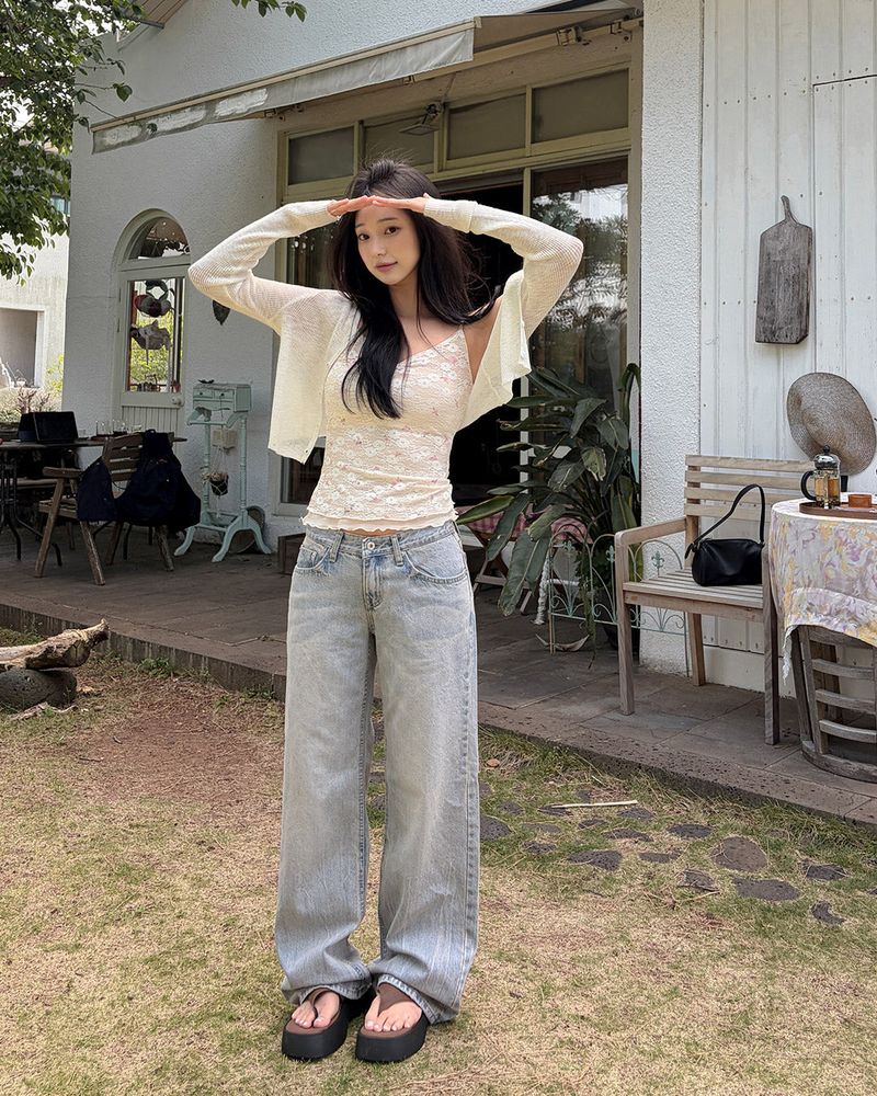 Mets straight‑fit denim pants