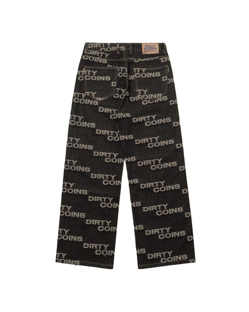 Frayed Logo Baggy Denim Pants - Black