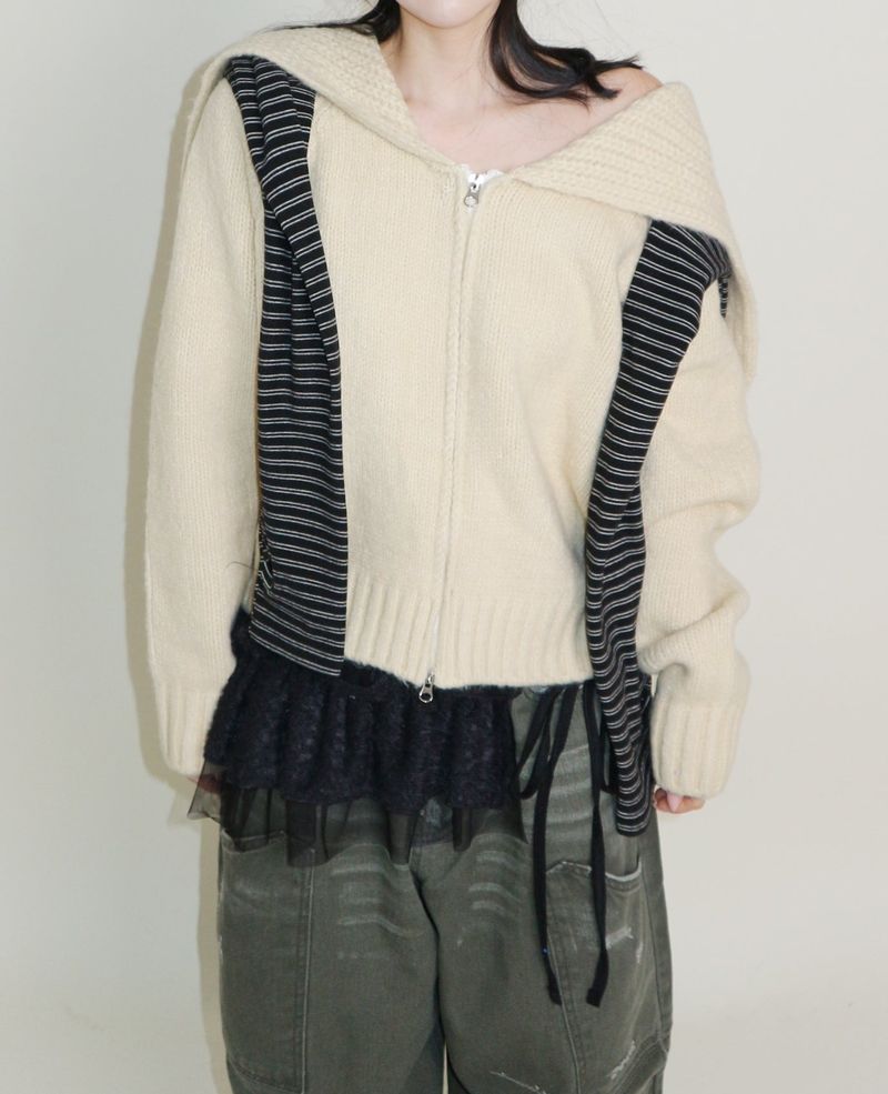Square Sailor Collar Two-Way Knit Cardigan