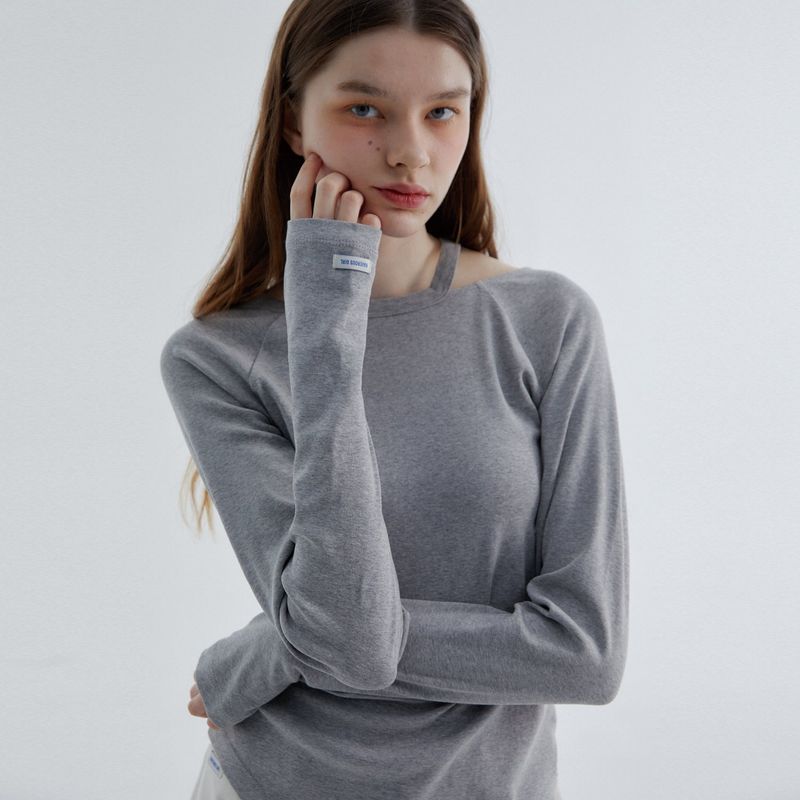 Cut-work T-Shirts Melange Gray