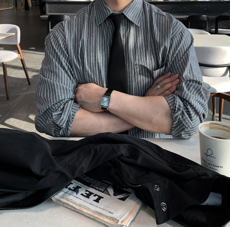 Anderner Hidden Button Stripe Cotton Shirt