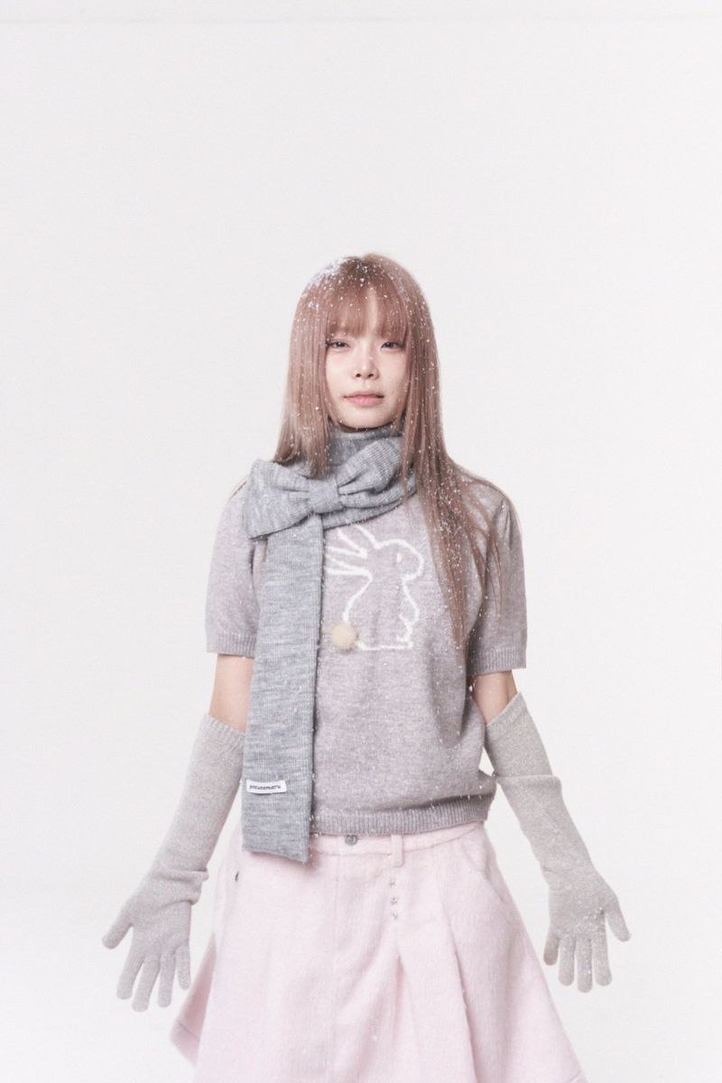 Mini ribbon muffler_gray