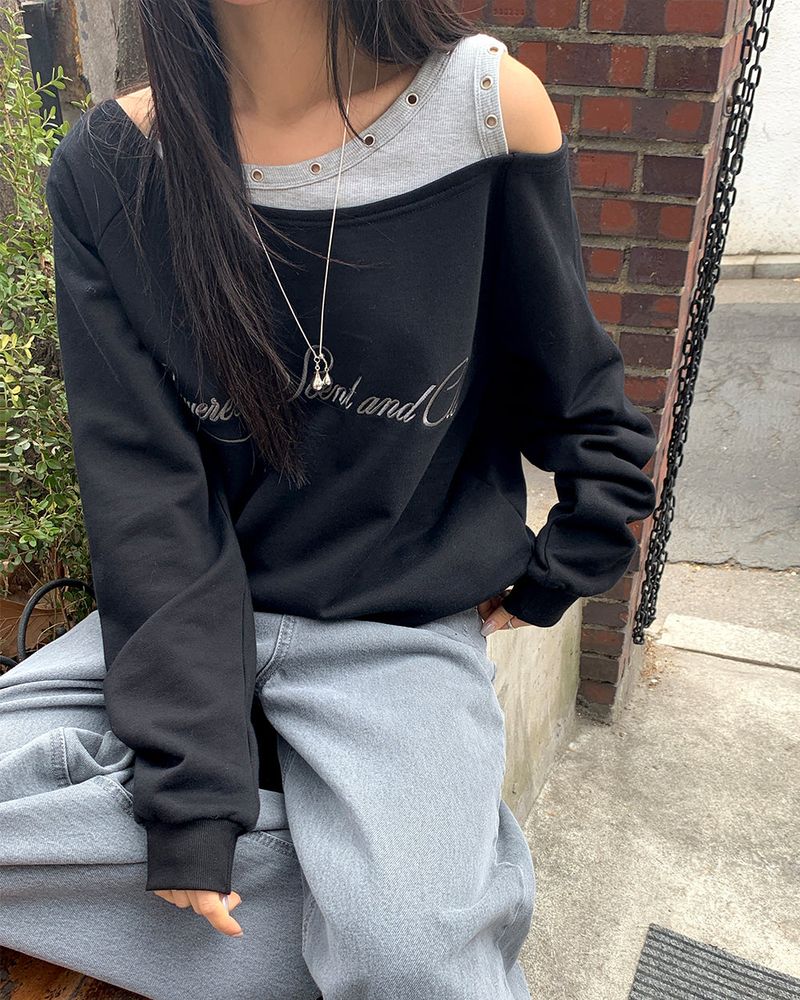 [ORIGINAL] Penny Layered String Off-Shoulder Sweatshirt