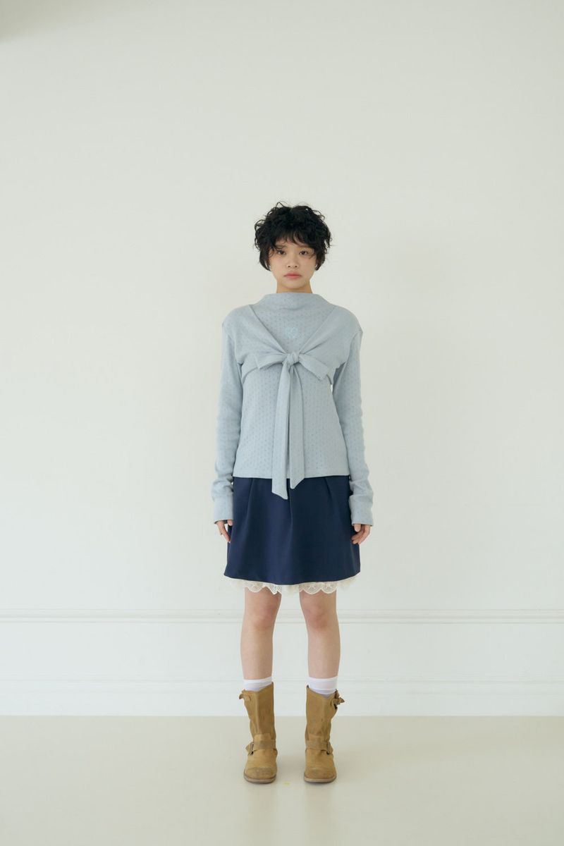 BOW MINI DOT LACE SKIRT (NAVY)