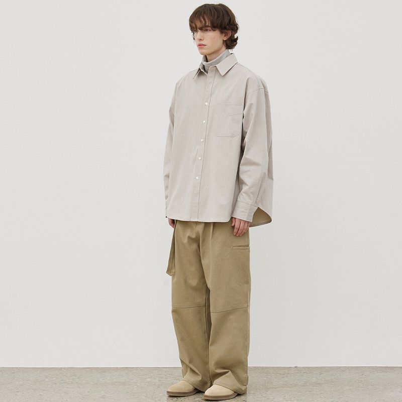 Belted Carpenter Cotton Pants (Khaki)