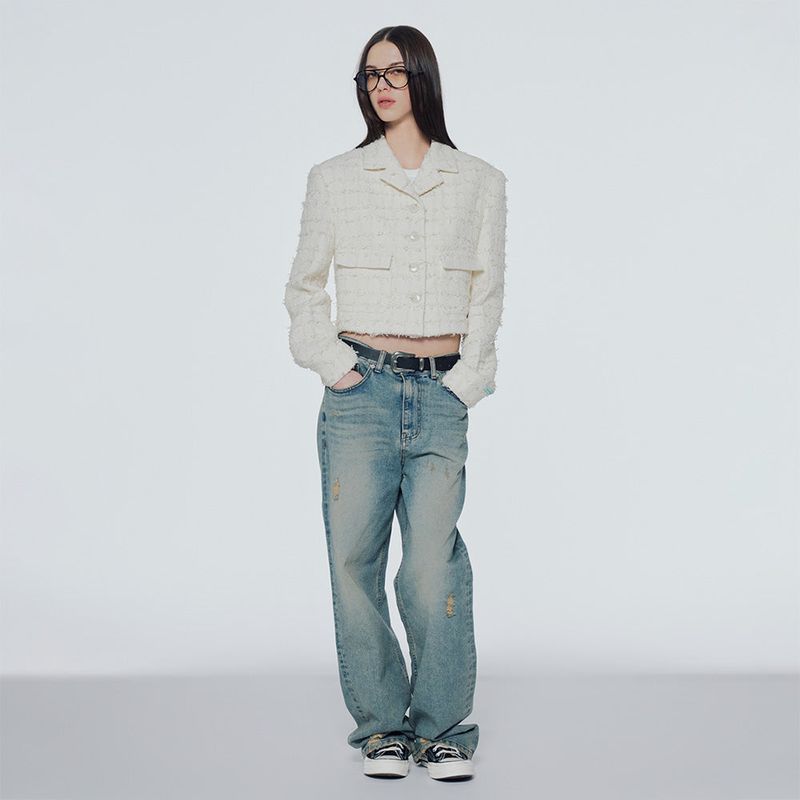 Sequinned cropped tweed jacket