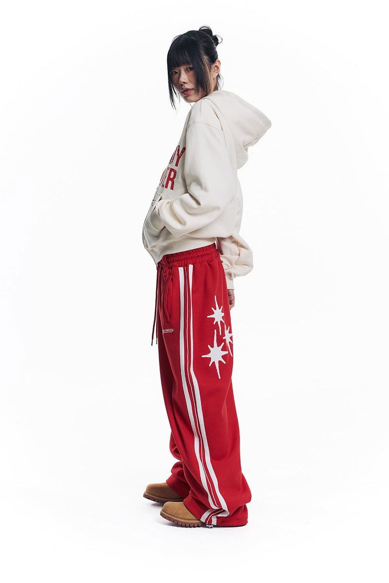 Star Piping Track Balloon Sweat Pants - Red