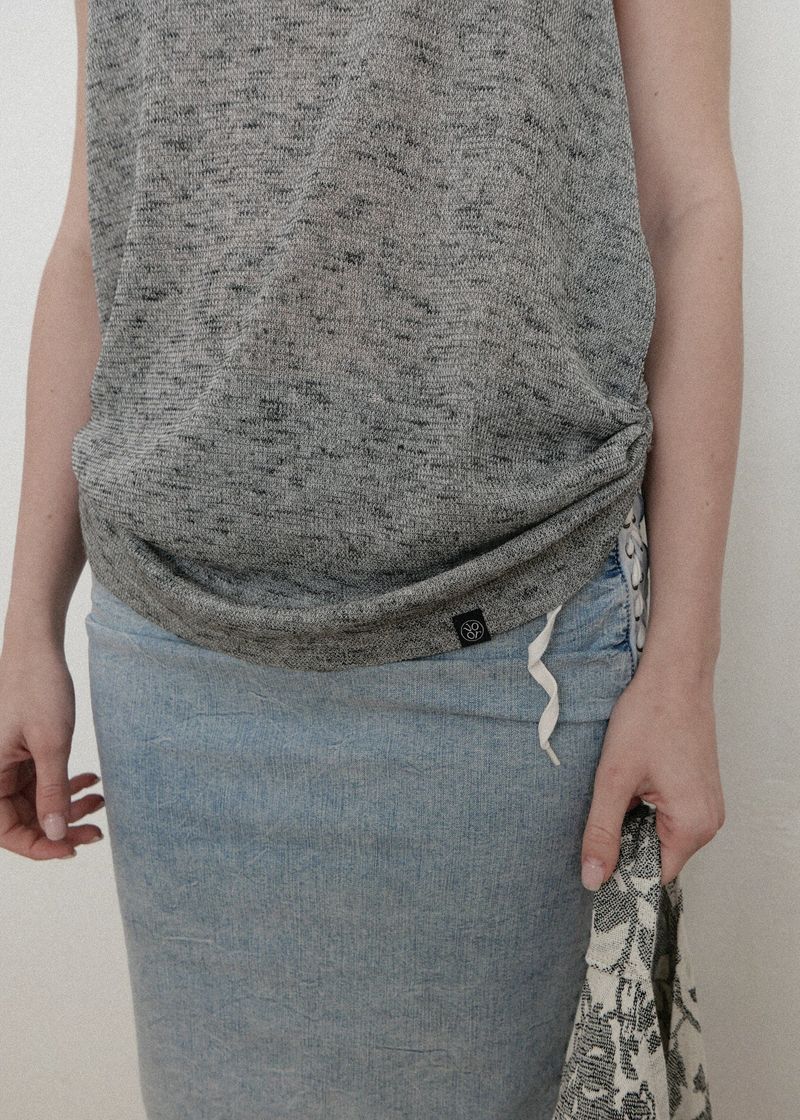 Linen Shirring Sleeveless Top_Dark Grey