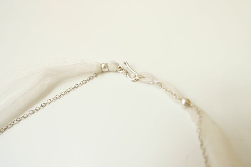 Silver925 flower organza silk necklace