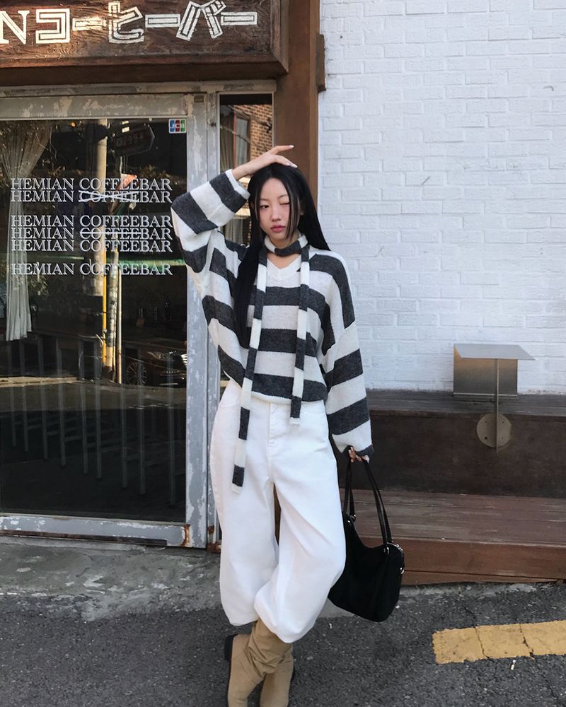 [ORIGINAL] LACKUN Striped Muffler Knit Set
