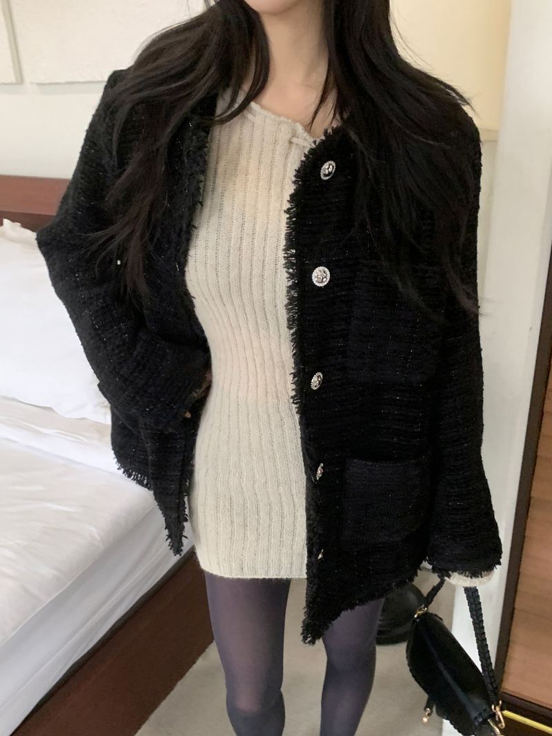 IF classic oversized tweed quilted jacket
