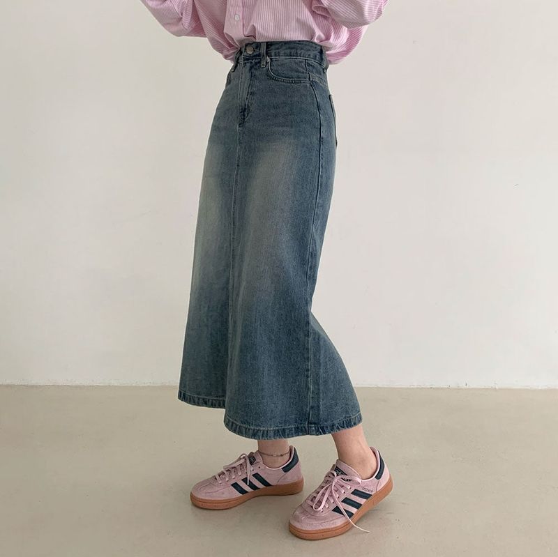 [BELLIDE MADE] SLIT LONG DENIM SKIRT
