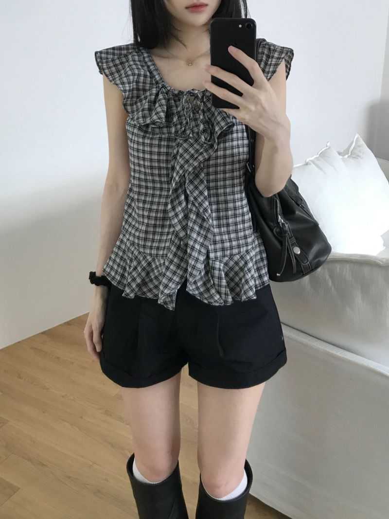 Kitten(キッテン)の「Checked frill blouse (2 colors)(Tops)」