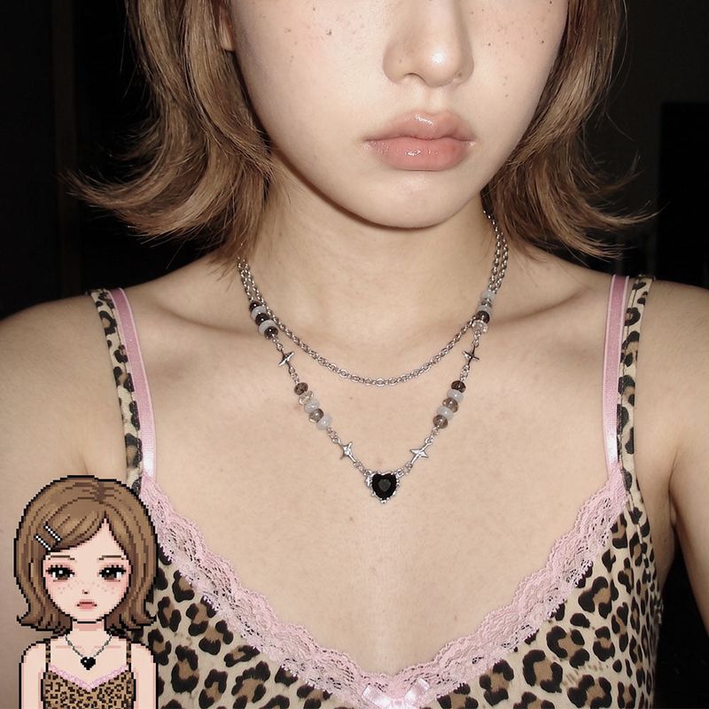 EX LOVE（イーエックスラブ）の「ブラックハートストーンミックスデイリーファッションネックレス（アクセサリー）」