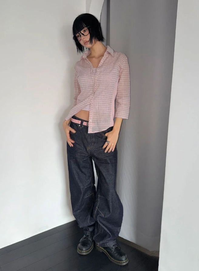 DART CURVED DENIM PANTS