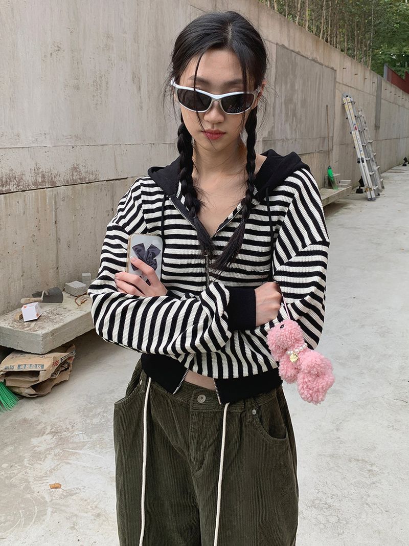 JAZZ THE ORDER(ジャズ ザ オーダー)の「2WAY STRIPE HOODIE ZIP-UP (2COLOR)(Tops)」