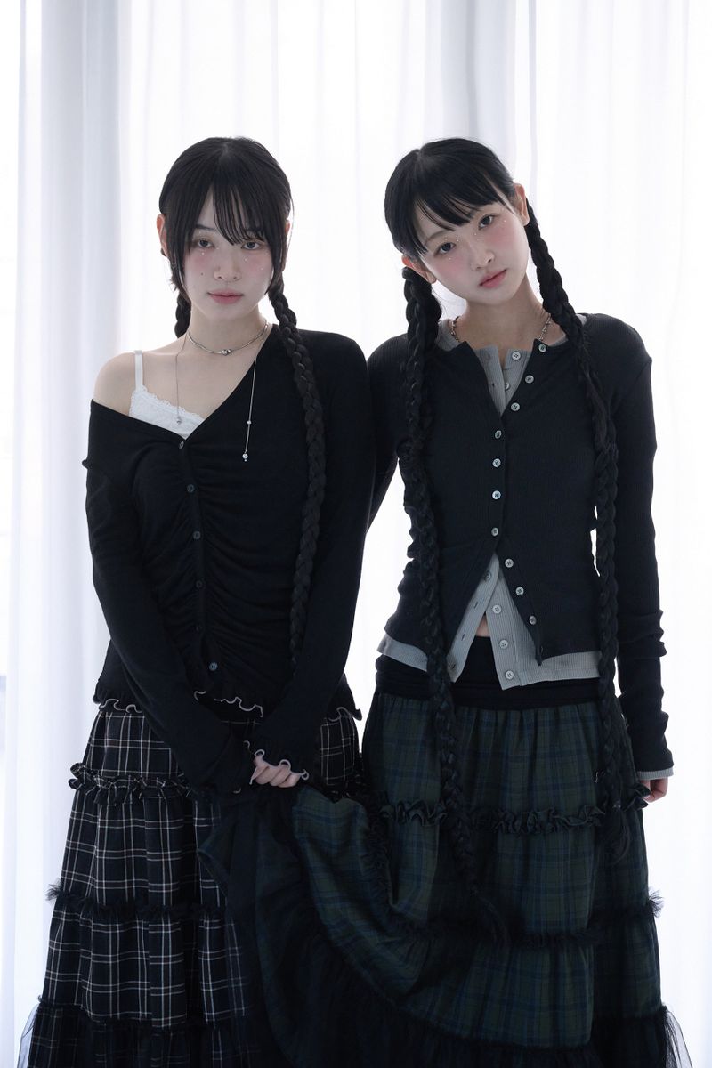 FOLDED CHECK FRILL MESH SK BLACK