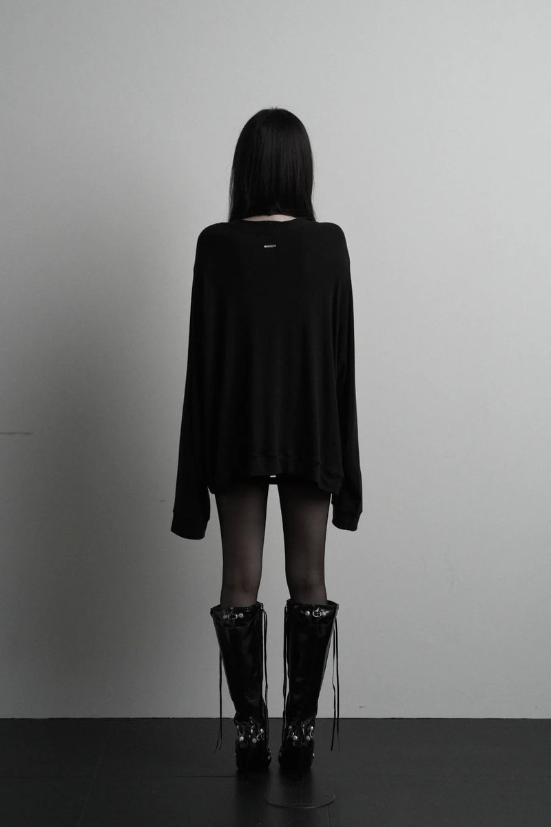 [label] wool rivet overfit open cardigan (black)