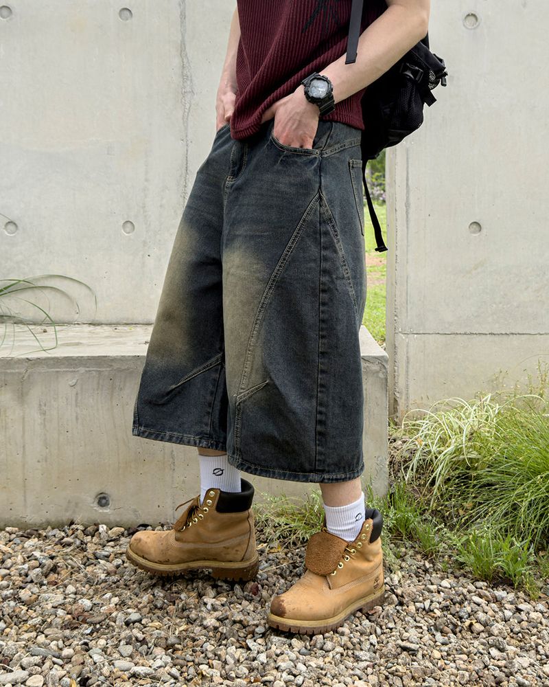 Rond Curved Washed Bermuda Denim