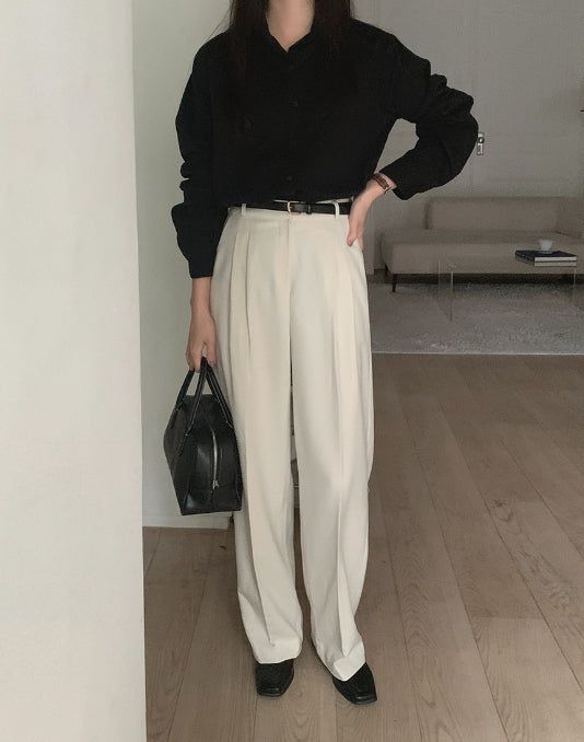 luch wool pintuck wide slacks
