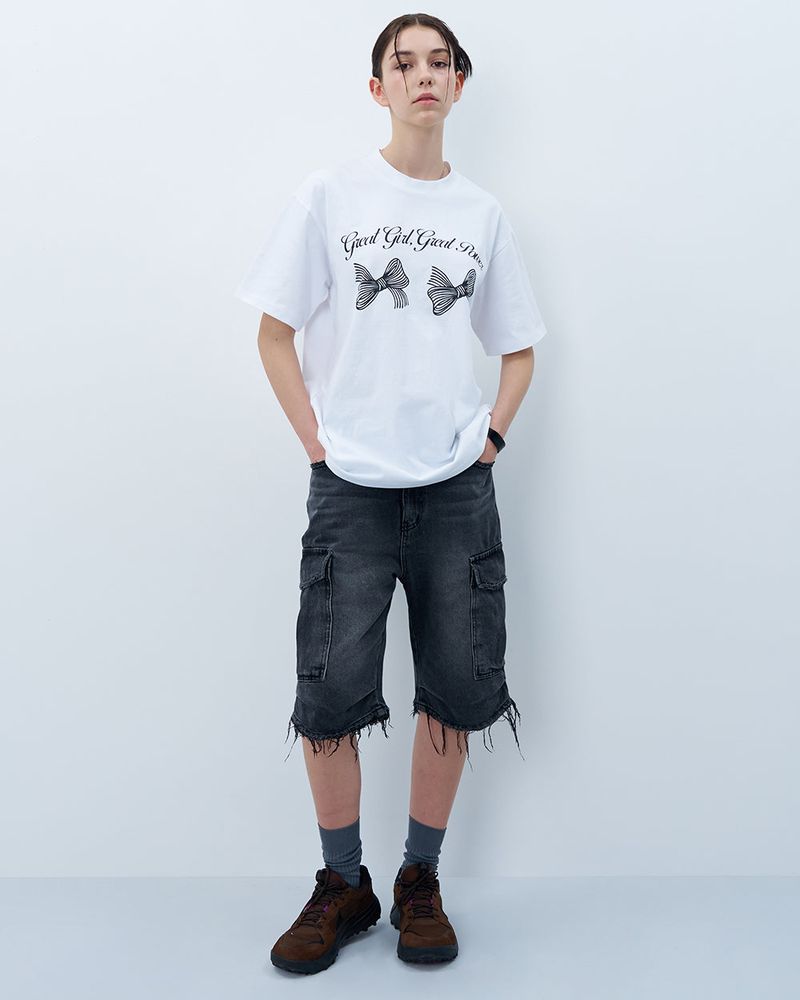TWIN RIBBON TSHIRT-WHITE