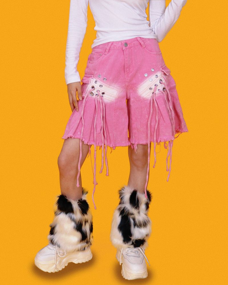 angry eyelet wide half pants - pink