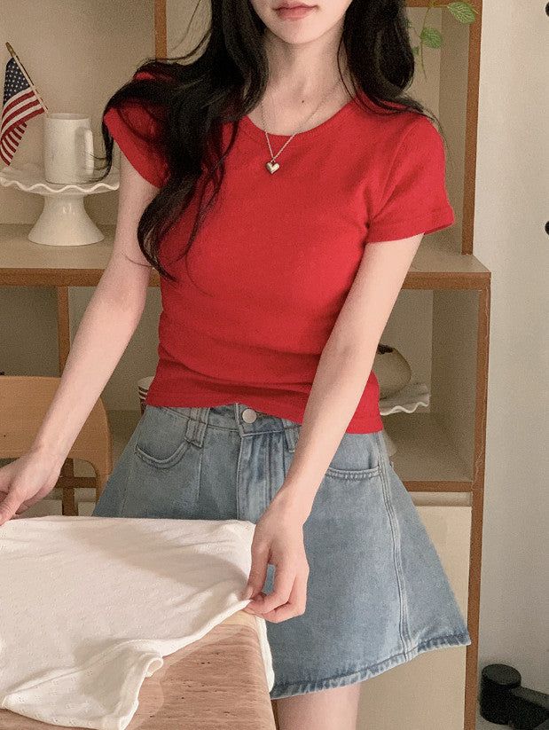 [SHOPPERMADE] アイレットスリムショートスリーブTシャツ (4color)
