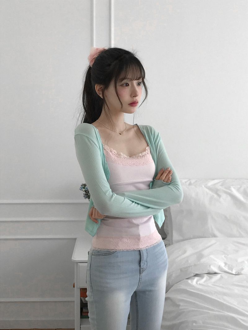 [MADE] Heart-Drop Lace & Cubic Heart Camisole