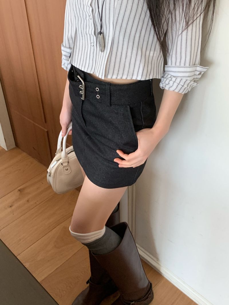 Claude Belt Denim Mini  Skirt