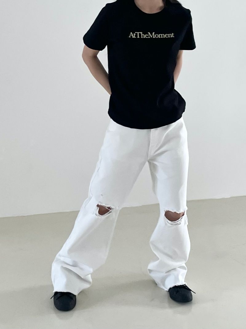 Damage cutting wide denim pants