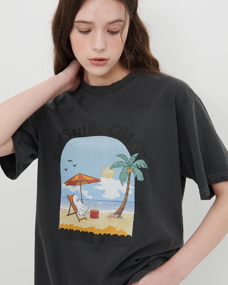 【MADE】SUNSHINE GHOST PRINT T-SHIRT [BLACK]