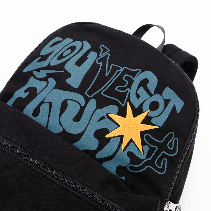 Printed Twill Pocket Backpack (Black)