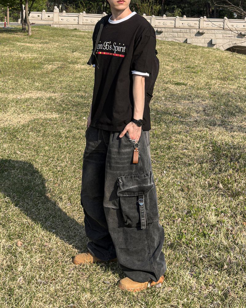 Lace Buckle Wide Cargo Denim
