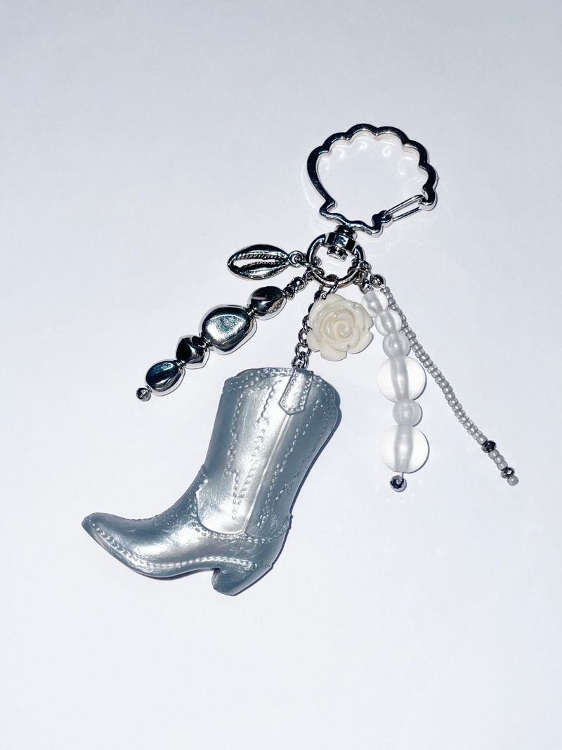 Silver Boots Pendant Rose Keyring Bag Charm